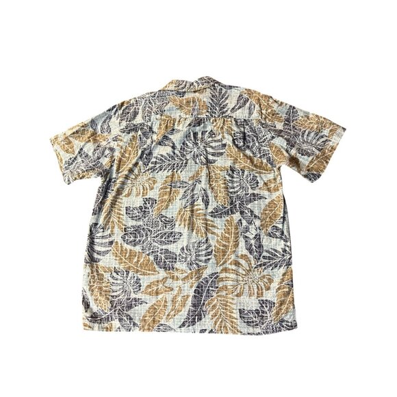 Columbia Camp Shirt Mens M Blue Tan Leaf Print Hawaiian Casual Summer Travel Y2K - Picture 4 of 16